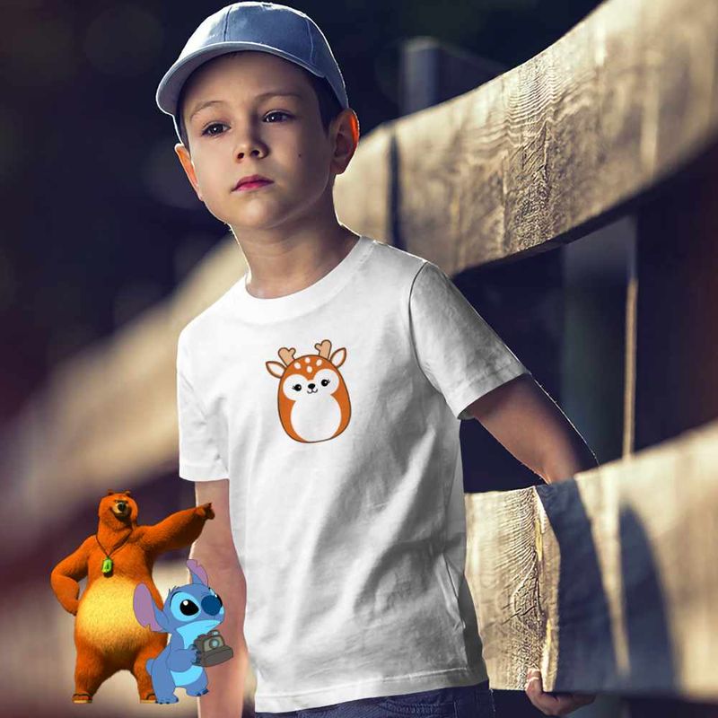 Fashion, accesorii si bijuterii - Copii - Imbracaminte copii - Tricouri copii - Tricou Copii Baieti Squishmallows Ren Craciun CoolTrend, alb, marime XS Copii - Infinity.ro