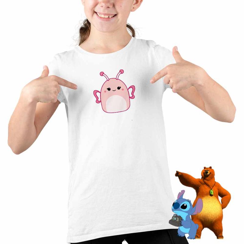 Fashion, accesorii si bijuterii - Copii - Imbracaminte copii - Tricouri copii - Tricou Copii Fete Squishmallow Fluturas CoolTrend, alb, marime XS Copii - Infinity.ro