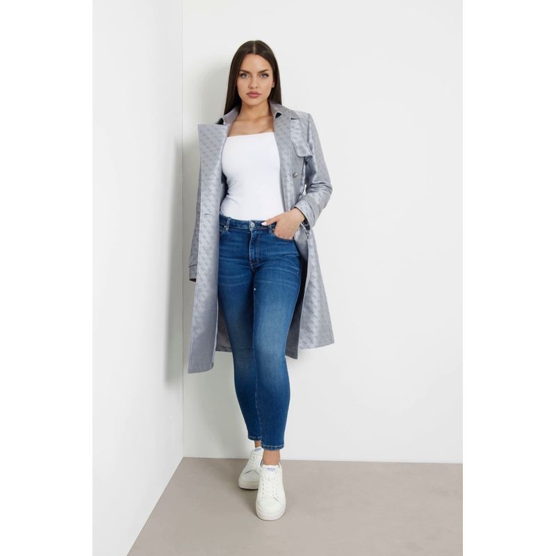 Fashion, accesorii si bijuterii - Femei - Imbracaminte femei - Paltoane si trenciuri femei - Trenci dama cu imprimeu Guess W3YL03 Argintiu XS INTL - Infinity.ro