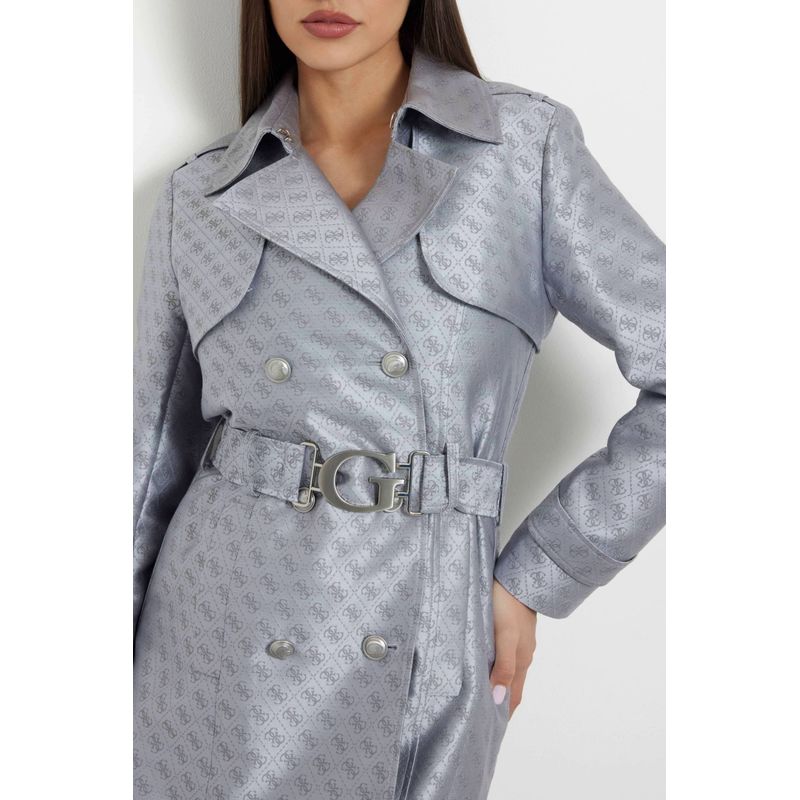 Fashion, accesorii si bijuterii - Femei - Imbracaminte femei - Paltoane si trenciuri femei - Trenci dama cu imprimeu Guess W3YL03 Argintiu XS INTL - Infinity.ro