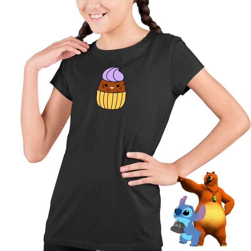 Fashion, accesorii si bijuterii - Copii - Imbracaminte copii - Tricouri copii - Tricou Copii Fete Squishmallows Prajitura Cofetarie CoolTrend, negru, marime XL Copii - Infinity.ro