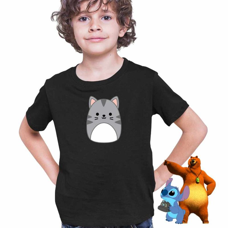 Fashion, accesorii si bijuterii - Copii - Imbracaminte copii - Tricouri copii - Tricou Copii Baieti Squishmallows Pisica Cute CoolTrend, negru, marime M Copii - Infinity.ro