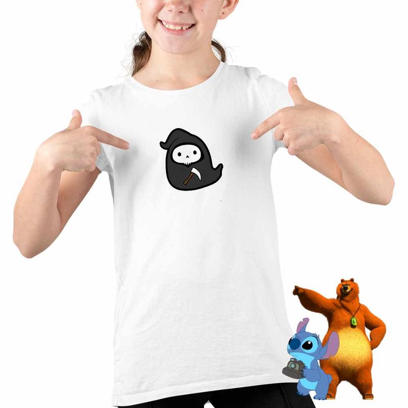 Fashion, accesorii si bijuterii - Copii - Imbracaminte copii - Tricouri copii - Tricou Copii Fete Squishmallows Moartea cu coasa CoolTrend, alb, marime S Copii - Infinity.ro