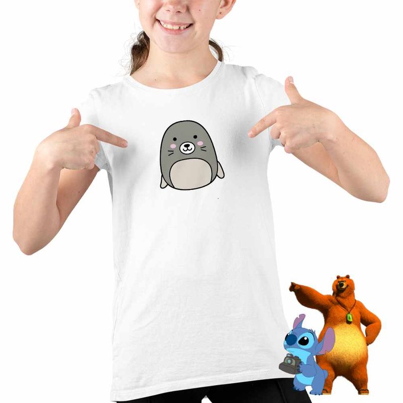 Fashion, accesorii si bijuterii - Copii - Imbracaminte copii - Tricouri copii - Tricou Copii Fete Squishmallows Foca Squad CoolTrend, alb, marime M Copii - Infinity.ro