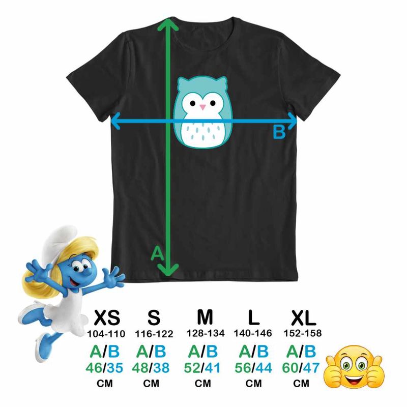Fashion, accesorii si bijuterii - Copii - Imbracaminte copii - Tricouri copii - Tricou Copii Fete Squishmallows Bufnita Atena CoolTrend, negru, marime XS Copii - Infinity.ro