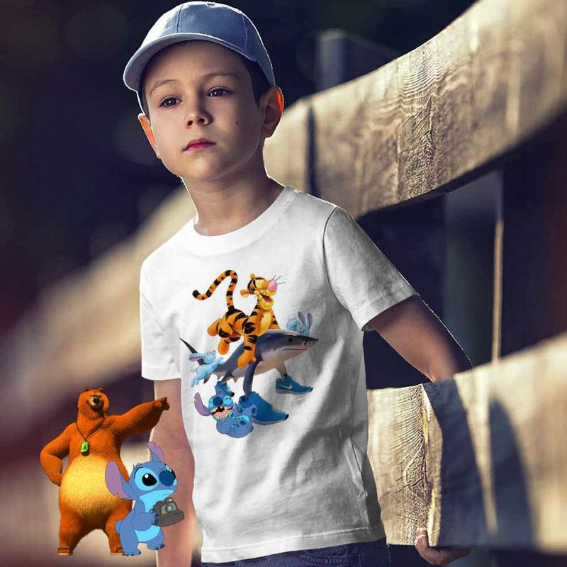 Fashion, accesorii si bijuterii - Copii - Imbracaminte copii - Tricouri copii - Tricou Copii Baieti Tigger Tralalero Tralala Stitch Tigru Rechin CoolTrend, alb, marime XL Copii - Infinity.ro