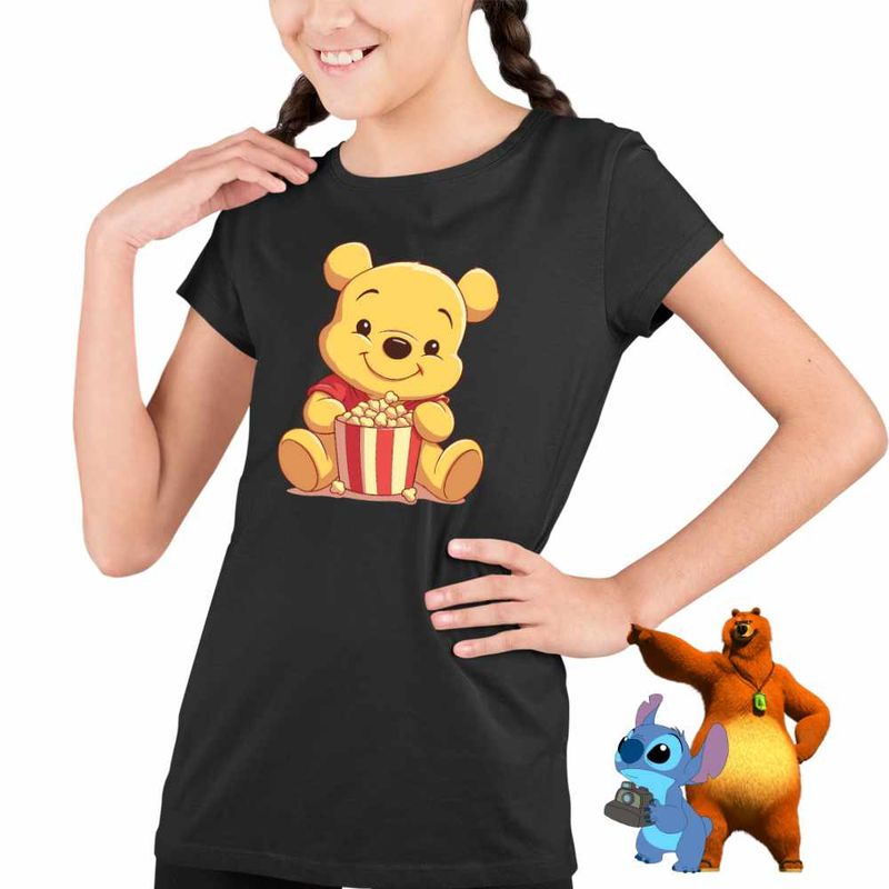 Fashion, accesorii si bijuterii - Copii - Imbracaminte copii - Tricouri copii - Tricou Copii Fete Winnie the Pooh Popcorn CoolTrend, negru, marime S Copii - Infinity.ro
