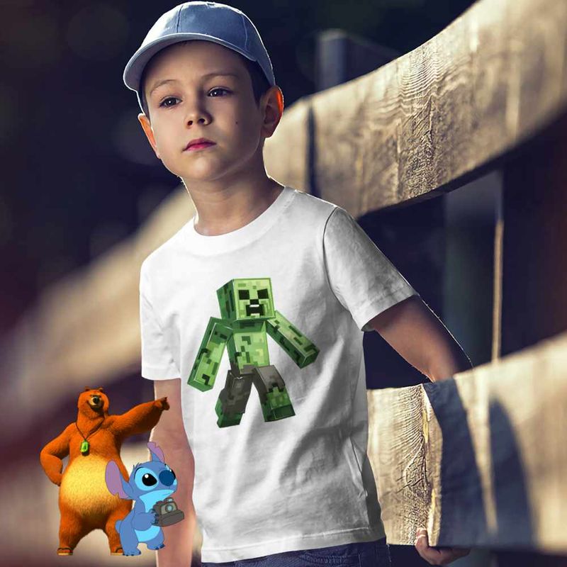 Fashion, accesorii si bijuterii - Copii - Imbracaminte copii - Tricouri copii - Tricou Copii Baieti Creeper Vagabond Minecraft CoolTrend, alb, marime M Copii - Infinity.ro