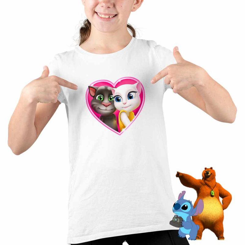 Fashion, accesorii si bijuterii - Copii - Imbracaminte copii - Tricouri copii - Tricou Copii Fete My Talking Tom Angela Love Valentines Day CoolTrend, alb, marime S Copii - Infinity.ro