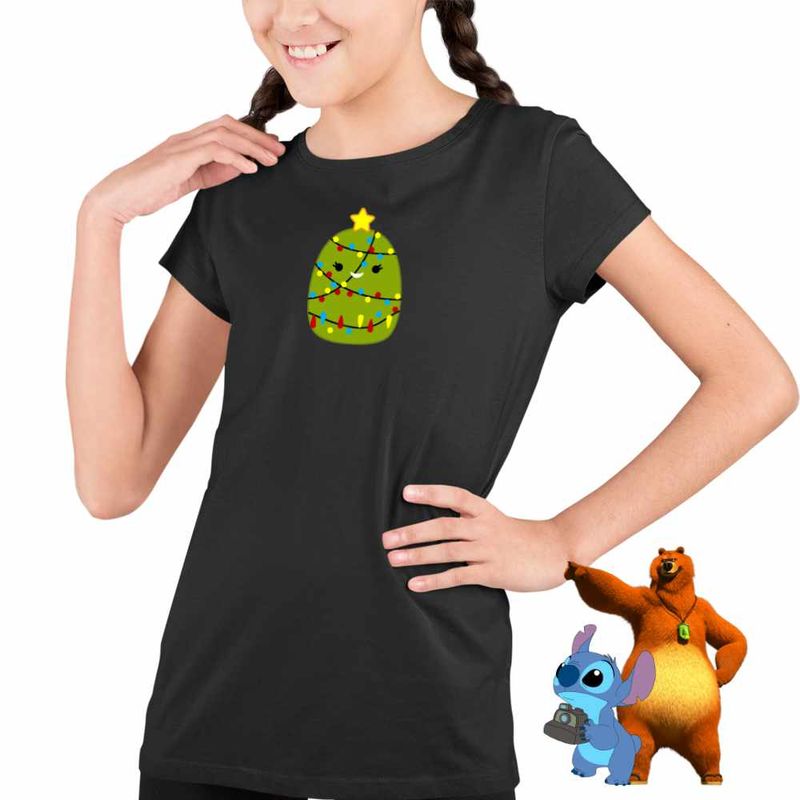 Fashion, accesorii si bijuterii - Copii - Imbracaminte copii - Tricouri copii - Tricou Copii Fete Squishmallows Brad Craciun Decembrie CoolTrend, negru, marime XS Copii - Infinity.ro