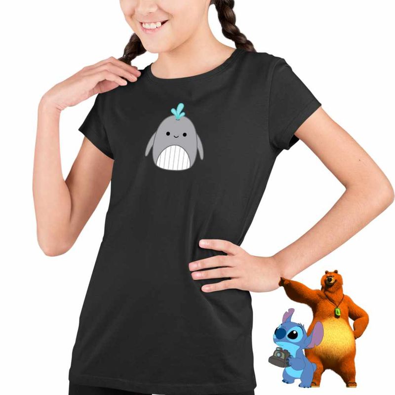 Fashion, accesorii si bijuterii - Copii - Imbracaminte copii - Tricouri copii - Tricou Copii Fete Squishmallows Balena Squis CoolTrend, negru, marime L Copii - Infinity.ro