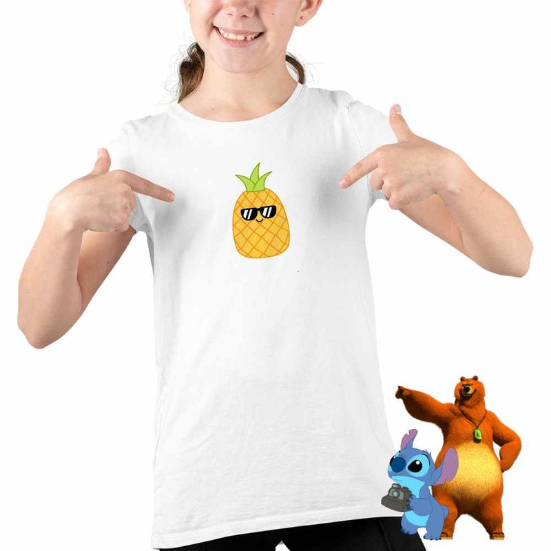 Fashion, accesorii si bijuterii - Copii - Imbracaminte copii - Tricouri copii - Tricou Copii Fete Squishmallows Ananas Squish CoolTrend, alb, marime S Copii - Infinity.ro