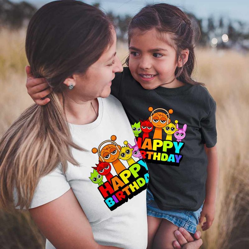 Fashion, accesorii si bijuterii - Copii - Imbracaminte copii - Tricouri copii - Tricou Copii Fete Sprunki Happy Birthday Gamer CoolTrend, alb, marime L Copii - Infinity.ro