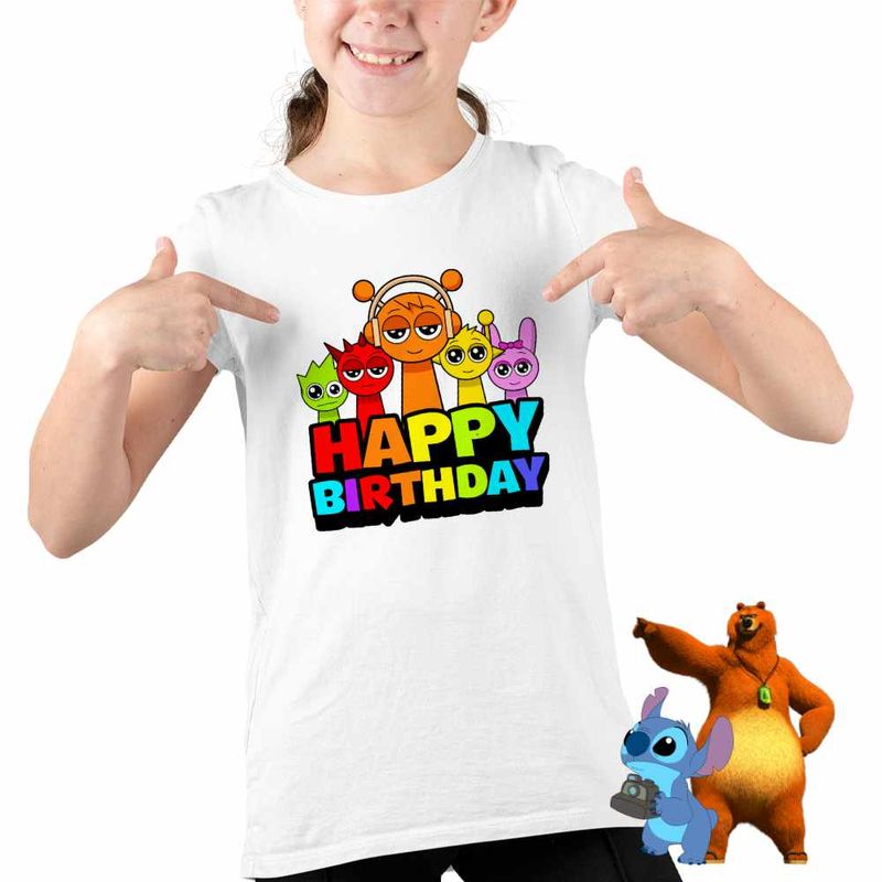 Fashion, accesorii si bijuterii - Copii - Imbracaminte copii - Tricouri copii - Tricou Copii Fete Sprunki Happy Birthday Gamer CoolTrend, alb, marime L Copii - Infinity.ro