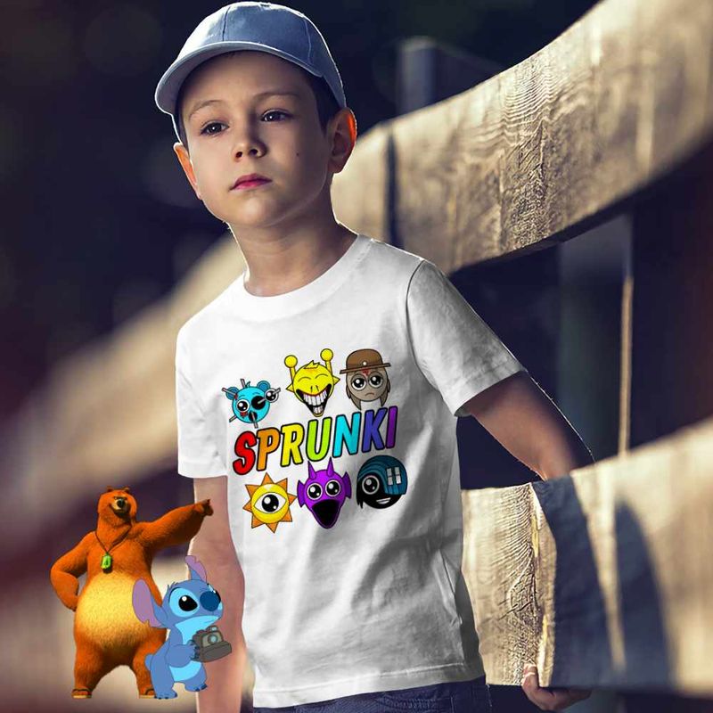 Fashion, accesorii si bijuterii - Copii - Imbracaminte copii - Tricouri copii - Tricou Copii Baieti Sprunki Game Horror CoolTrend, alb, marime L Copii - Infinity.ro