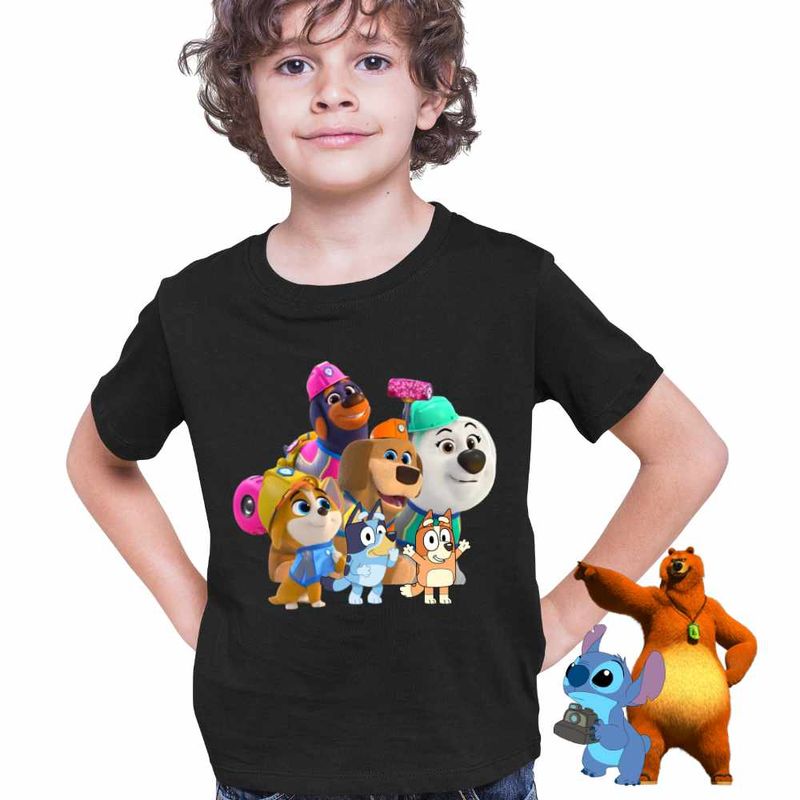 Fashion, accesorii si bijuterii - Copii - Imbracaminte copii - Tricouri copii - Tricou Copii Baieti Pupstruction Bluey Catelusi Constructori Bingo Blue CoolTrend, negru, marime S Copii - Infinity.ro