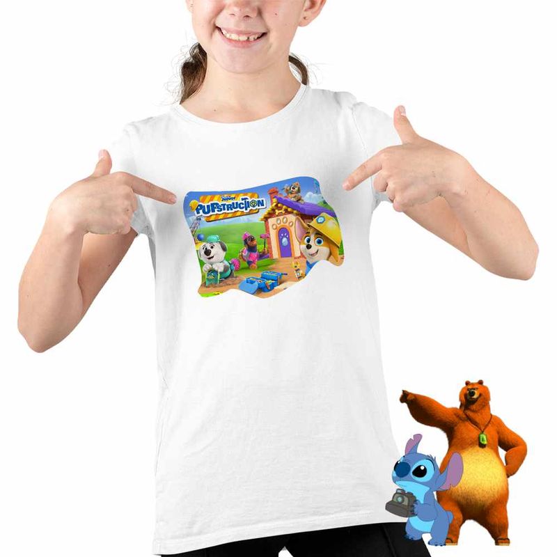 Fashion, accesorii si bijuterii - Copii - Imbracaminte copii - Tricouri copii - Tricou Copii Fete Pupstruction Action Catelusi Constructori CoolTrend, alb, marime XL Copii - Infinity.ro