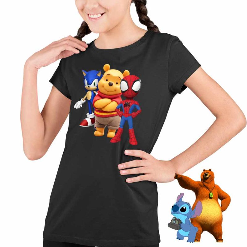 Fashion, accesorii si bijuterii - Copii - Imbracaminte copii - Tricouri copii - Tricou Copii Fete Sonic Winnie Spidey Spiderman CoolTrend, negru, marime M Copii - Infinity.ro