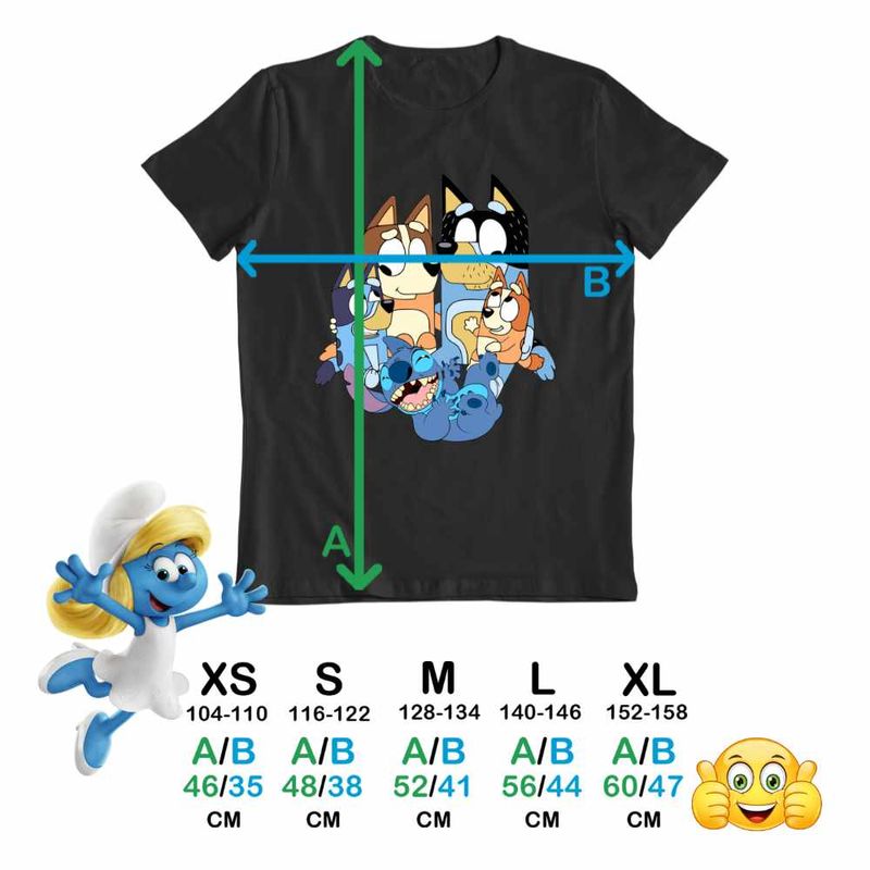 Fashion, accesorii si bijuterii - Copii - Imbracaminte copii - Tricouri copii - Tricou Copii Fete Bluey Family Stitch Stich Bingo CoolTrend, negru, marime S Copii - Infinity.ro