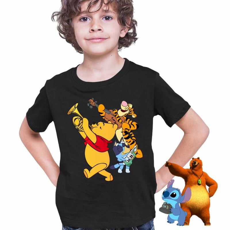 Fashion, accesorii si bijuterii - Copii - Imbracaminte copii - Tricouri copii - Tricou Copii Baieti Winnie the Pooh Bluey Blue Vioara Trompeta CoolTrend, negru, marime M Copii - Infinity.ro