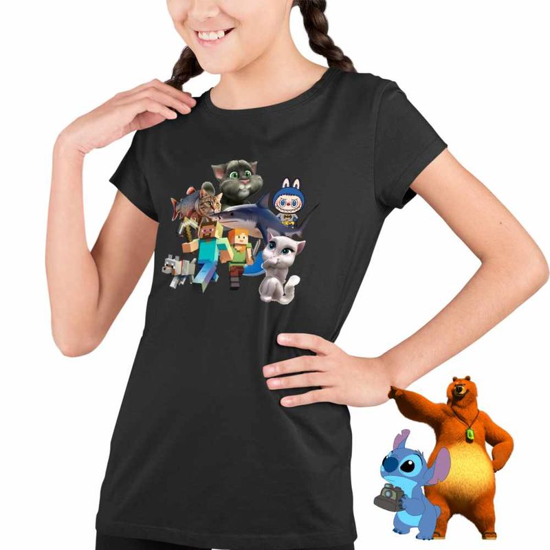Fashion, accesorii si bijuterii - Copii - Imbracaminte copii - Tricouri copii - Tricou Copii Fete Talking Tom Tralalero Minecraft Labubu Batman CoolTrend, negru, marime L Copii - Infinity.ro