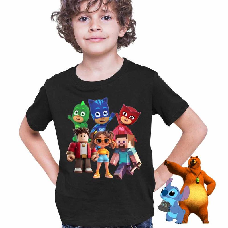 Fashion, accesorii si bijuterii - Copii - Imbracaminte copii - Tricouri copii - Tricou Copii Baieti PJ Masks Roblox Minecraft CoolTrend, negru, marime XL Copii - Infinity.ro