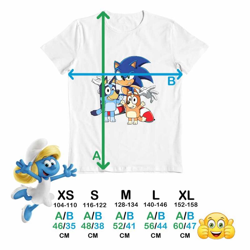 Fashion, accesorii si bijuterii - Copii - Imbracaminte copii - Tricouri copii - Tricou Copii Baieti Sonic Blue Bingo Bluey CoolTrend, alb, marime M Copii - Infinity.ro