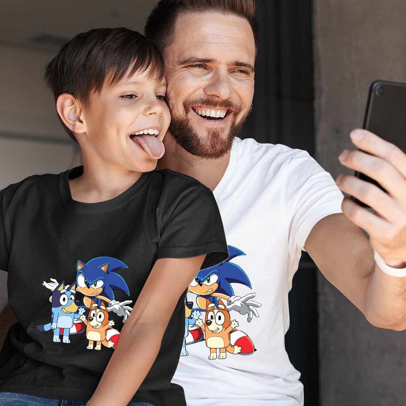 Fashion, accesorii si bijuterii - Copii - Imbracaminte copii - Tricouri copii - Tricou Copii Baieti Sonic Blue Bingo Bluey CoolTrend, alb, marime M Copii - Infinity.ro