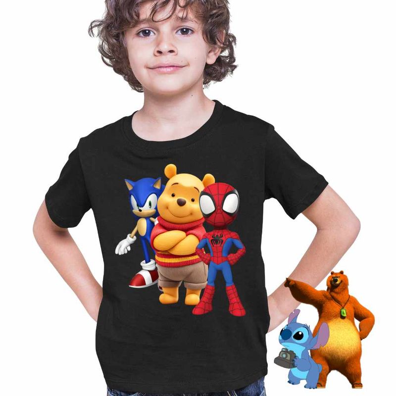 Fashion, accesorii si bijuterii - Copii - Imbracaminte copii - Tricouri copii - Tricou Copii Baieti Sonic Winnie Spidey Spiderman CoolTrend, negru, marime XL Copii - Infinity.ro