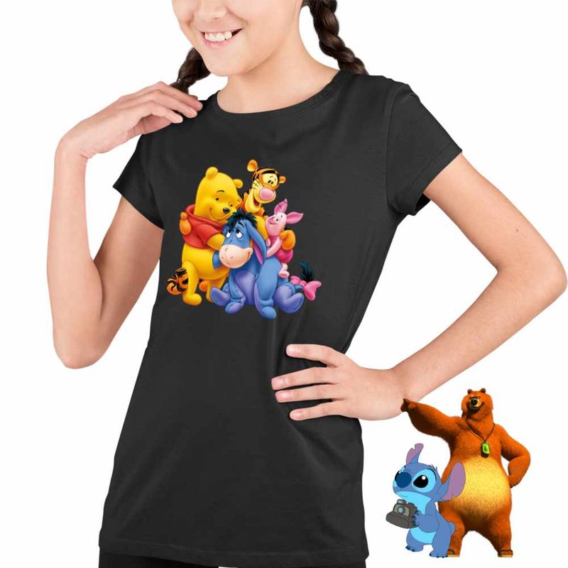 Fashion, accesorii si bijuterii - Copii - Imbracaminte copii - Tricouri copii - Tricou Copii Fete Ursuletul Winnie the Pooh Familie Puh CoolTrend, negru, marime M Copii - Infinity.ro