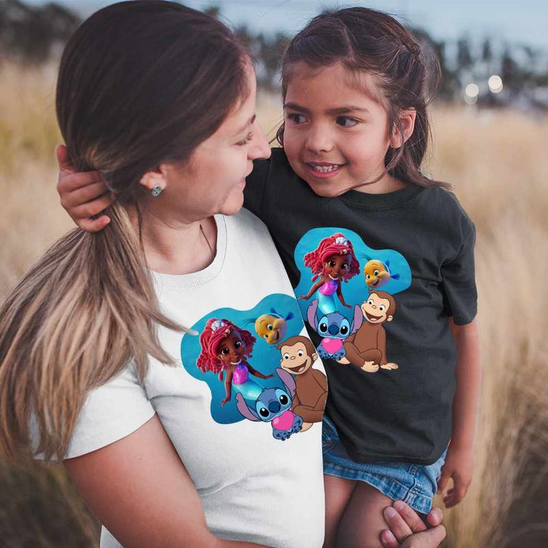 Fashion, accesorii si bijuterii - Copii - Imbracaminte copii - Tricouri copii - Tricou Copii Fete Curiosul George Ariel Stitch Maimuta Desene CoolTrend, alb, marime L Copii - Infinity.ro