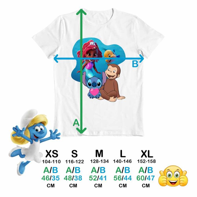 Fashion, accesorii si bijuterii - Copii - Imbracaminte copii - Tricouri copii - Tricou Copii Fete Curiosul George Ariel Stitch Maimuta Desene CoolTrend, alb, marime L Copii - Infinity.ro
