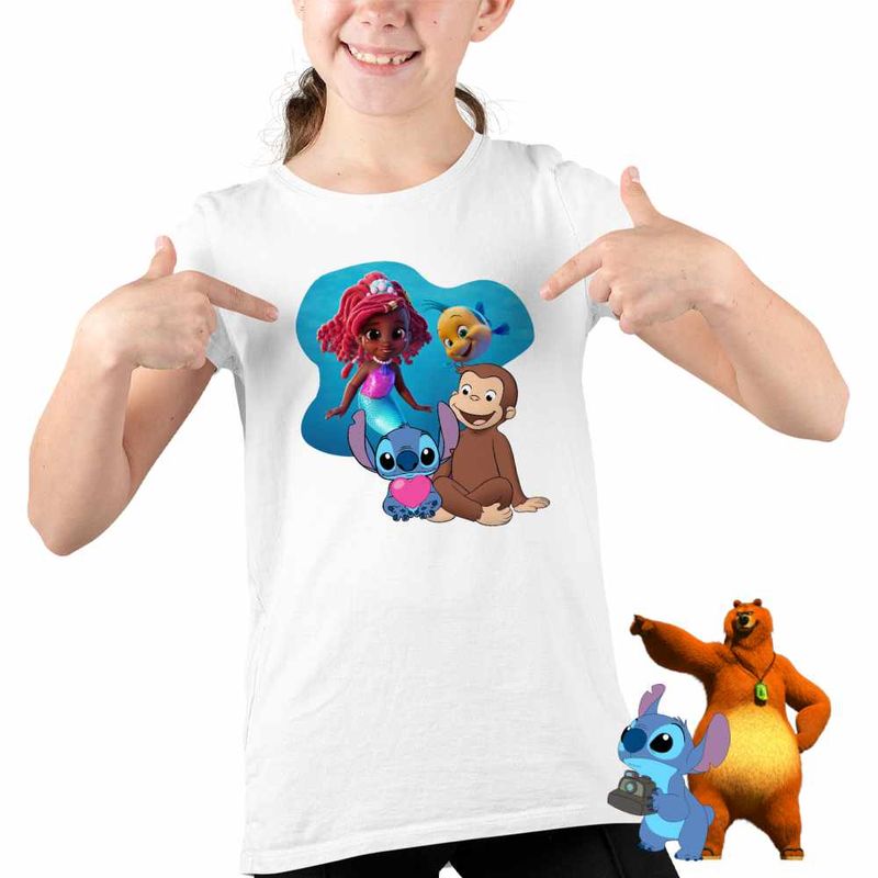 Fashion, accesorii si bijuterii - Copii - Imbracaminte copii - Tricouri copii - Tricou Copii Fete Curiosul George Ariel Stitch Maimuta Desene CoolTrend, alb, marime L Copii - Infinity.ro