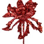 Casa si Gradina - Decoratiuni - Decoratiuni de sezon - Ramura Decorativa Craciun cu Flori Glitter Rosu 16cm - Infinity.ro