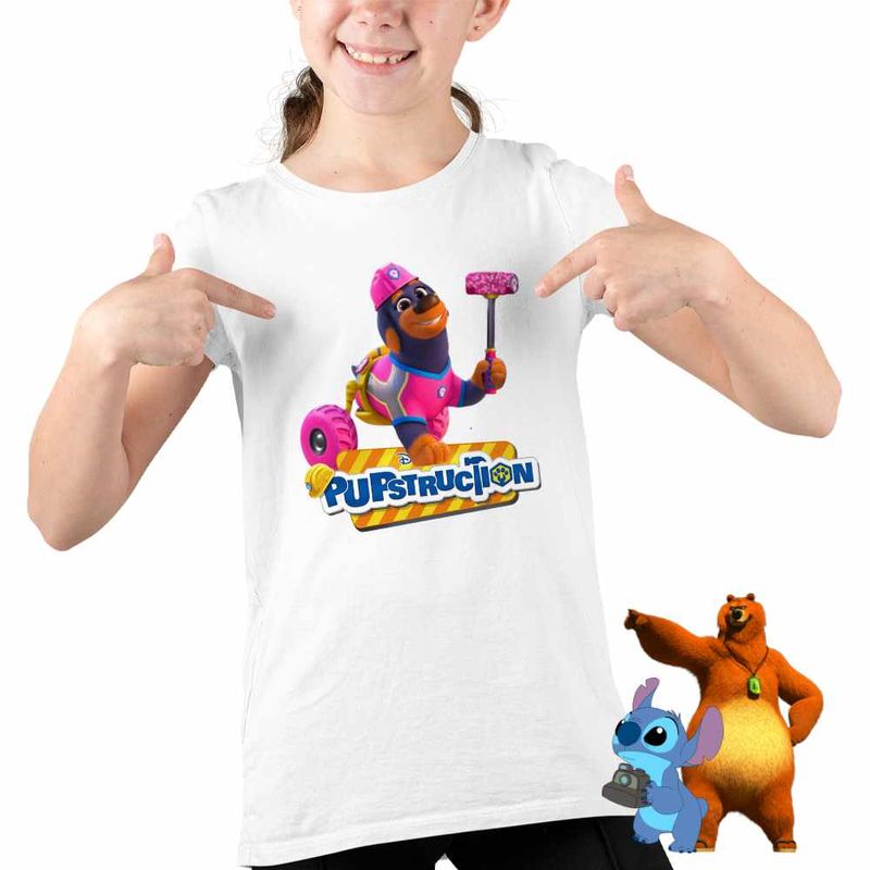 Fashion, accesorii si bijuterii - Copii - Imbracaminte copii - Tricouri copii - Tricou Copii Fete Pupstruction Roxy Catelusi Constructori CoolTrend, alb, marime L Copii - Infinity.ro