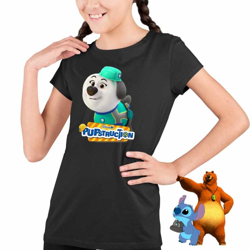 Fashion, accesorii si bijuterii - Copii - Imbracaminte copii - Tricouri copii - Tricou Copii Fete Pupstruction Luna Catelusi Constructori Meseriasi CoolTrend, negru, marime L Copii - Infinity.ro
