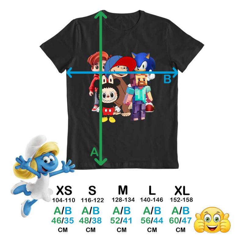 Fashion, accesorii si bijuterii - Copii - Imbracaminte copii - Tricouri copii - Tricou Copii Fete Maimuta George Roblox Labubu Sonic CoolTrend, negru, marime XL Copii - Infinity.ro