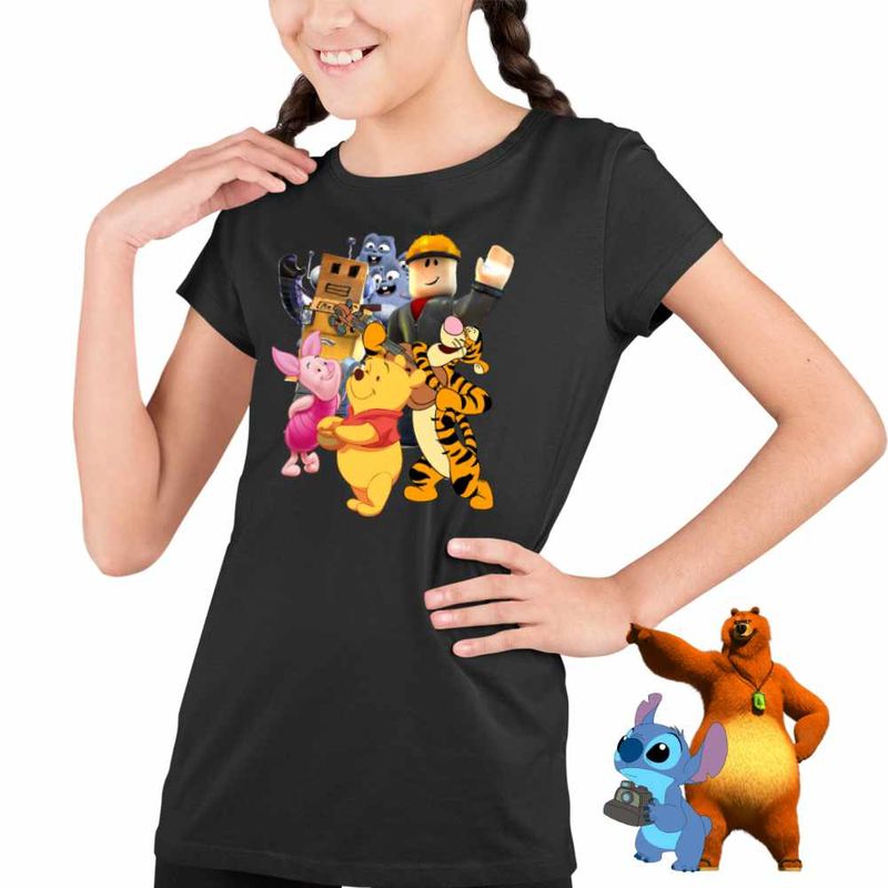Fashion, accesorii si bijuterii - Copii - Imbracaminte copii - Tricouri copii - Tricou Copii Fete Roblox Winnie the Pooh Lemingii CoolTrend, negru, marime S Copii - Infinity.ro