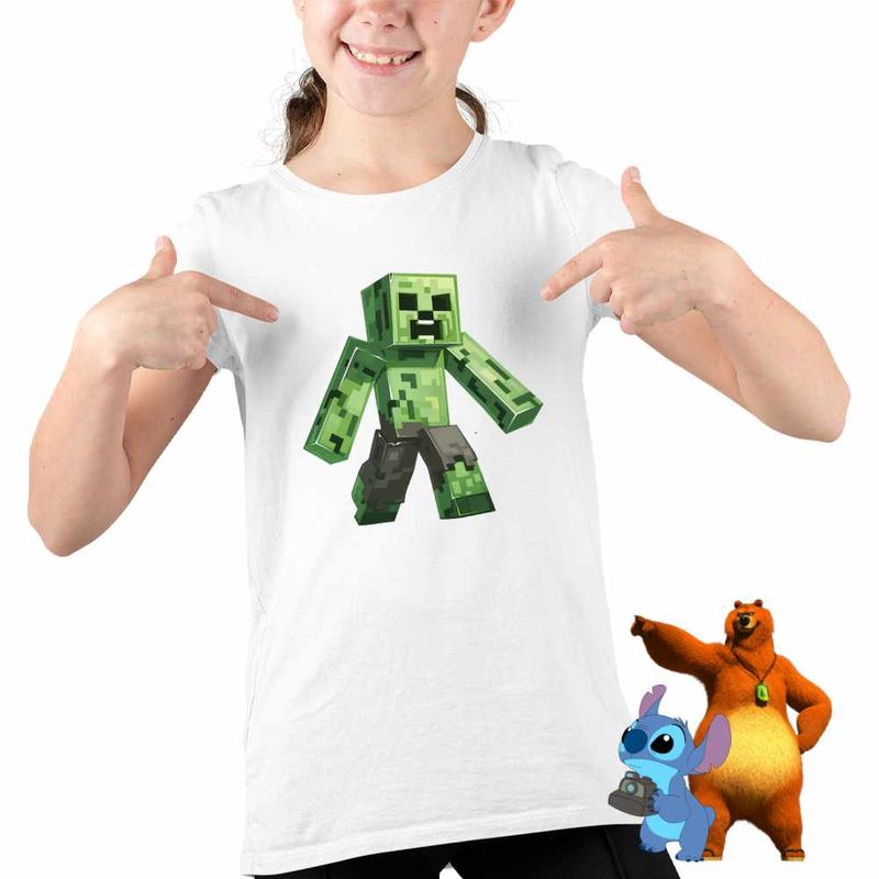Fashion, accesorii si bijuterii - Copii - Imbracaminte copii - Tricouri copii - Tricou Copii Fete Creeper Vagabond Minecraft CoolTrend, alb, marime M Copii - Infinity.ro