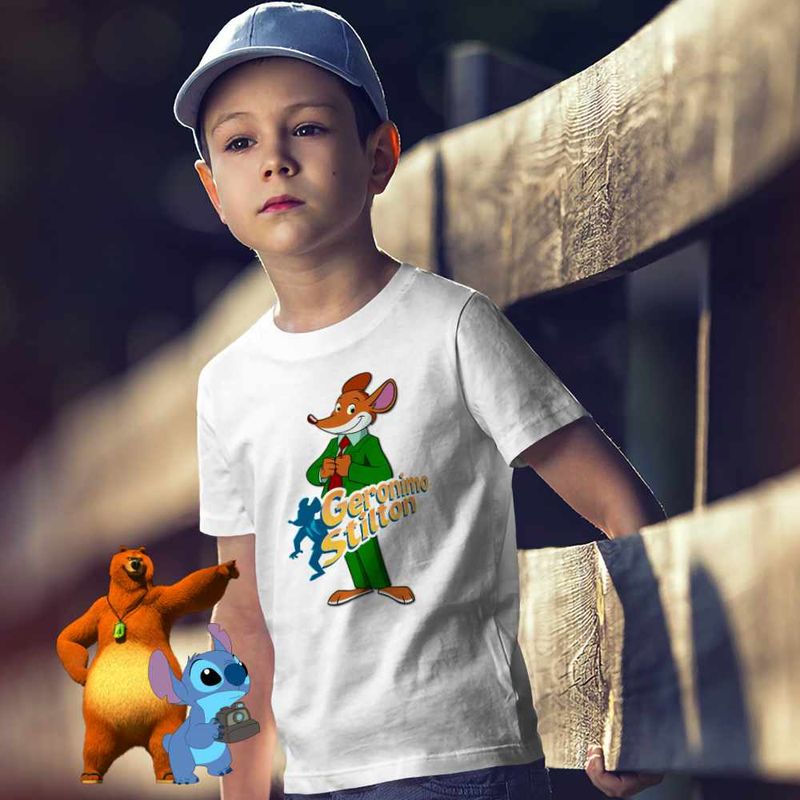 Fashion, accesorii si bijuterii - Copii - Imbracaminte copii - Tricouri copii - Tricou Copii Baieti Geronimo Stilton Desene Animate Ziarist CoolTrend, alb, marime XL Copii - Infinity.ro