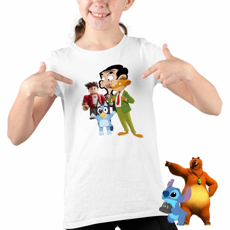 Fashion, accesorii si bijuterii - Copii - Imbracaminte copii - Tricouri copii - Tricou Copii Fete Geronimo Stilton Mr Bean Bluey Roblox CoolTrend, alb, marime XS Copii - Infinity.ro