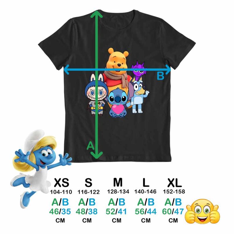 Fashion, accesorii si bijuterii - Copii - Imbracaminte copii - Tricouri copii - Tricou Copii Baieti Winnie Labubu Stitch Bluey Sprunki Batman CoolTrend, negru, marime XS Copii - Infinity.ro