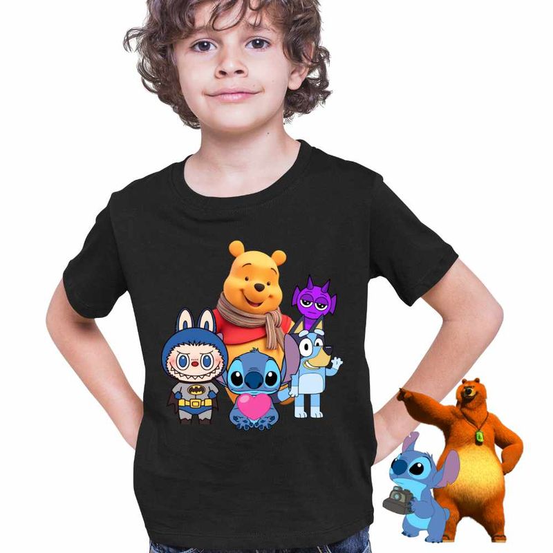 Fashion, accesorii si bijuterii - Copii - Imbracaminte copii - Tricouri copii - Tricou Copii Baieti Winnie Labubu Stitch Bluey Sprunki Batman CoolTrend, negru, marime XS Copii - Infinity.ro
