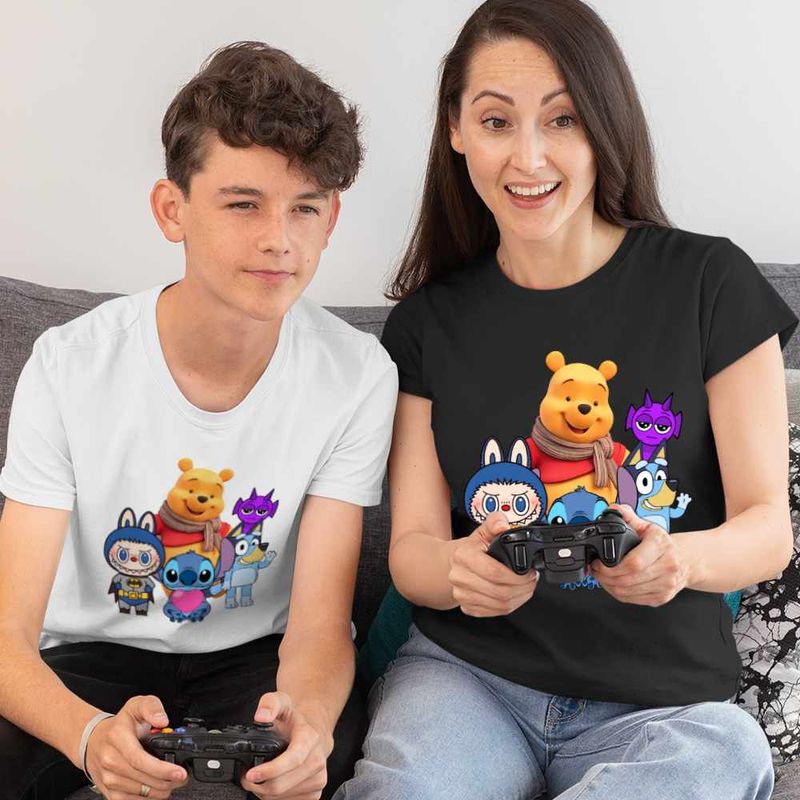 Fashion, accesorii si bijuterii - Copii - Imbracaminte copii - Tricouri copii - Tricou Copii Baieti Winnie Labubu Stitch Bluey Sprunki Batman CoolTrend, negru, marime XS Copii - Infinity.ro