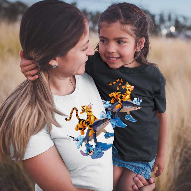 Fashion, accesorii si bijuterii - Copii - Imbracaminte copii - Tricouri copii - Tricou Copii Fete Tigger Tralalero Tralala Stitch Tigru Rechin CoolTrend, alb, marime XS Copii - Infinity.ro