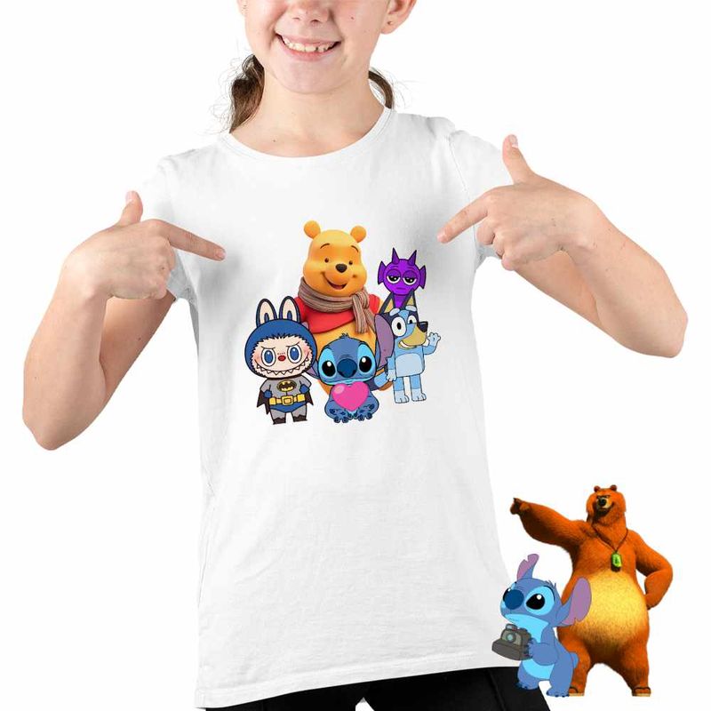 Fashion, accesorii si bijuterii - Copii - Imbracaminte copii - Tricouri copii - Tricou Copii Fete Winnie Labubu Stitch Bluey Sprunki Batman CoolTrend, alb, marime S Copii - Infinity.ro
