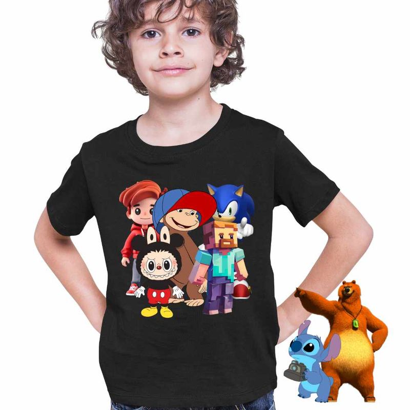 Fashion, accesorii si bijuterii - Copii - Imbracaminte copii - Tricouri copii - Tricou Copii Baieti Maimuta George Roblox Labubu Sonic CoolTrend, negru, marime XS Copii - Infinity.ro