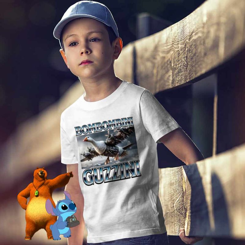 Fashion, accesorii si bijuterii - Copii - Imbracaminte copii - Tricouri copii - Tricou Copii Baieti Bombombini Guzzini Italian Meme Brainrot Brain Rot CoolTrend, alb, marime L Copii - Infinity.ro