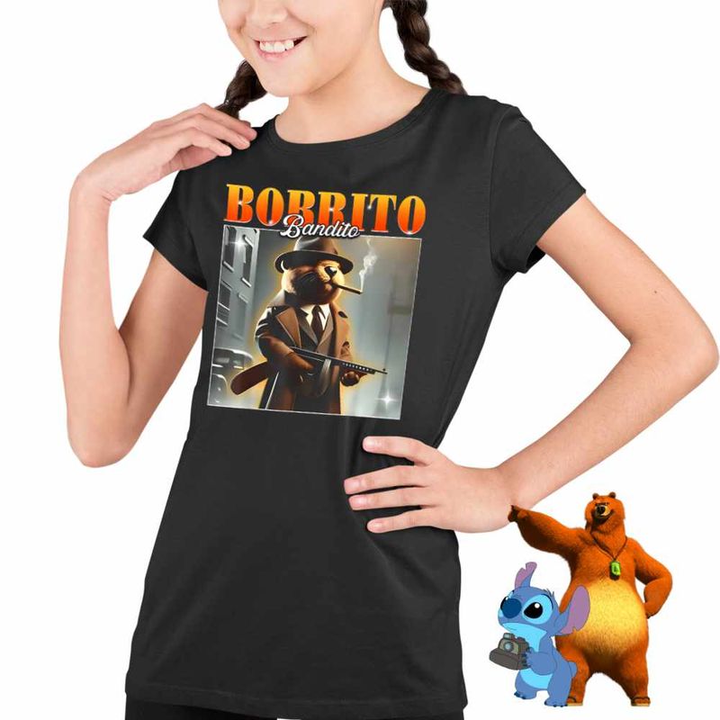 Fashion, accesorii si bijuterii - Copii - Imbracaminte copii - Tricouri copii - Tricou Copii Fete Borrito Bandito Italian Meme Brainrot Brain Rot CoolTrend, negru, marime M Copii - Infinity.ro