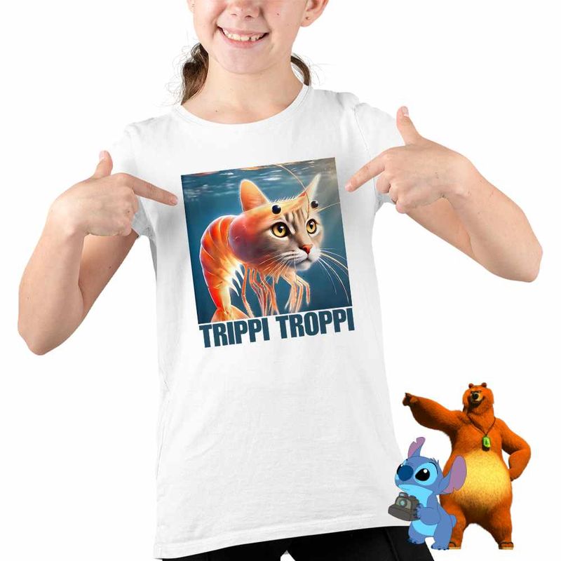 Fashion, accesorii si bijuterii - Copii - Imbracaminte copii - Tricouri copii - Tricou Copii Fete Trippi Troppi  Italian Meme Brainrot Brain Rot CoolTrend, alb, marime XL Copii - Infinity.ro